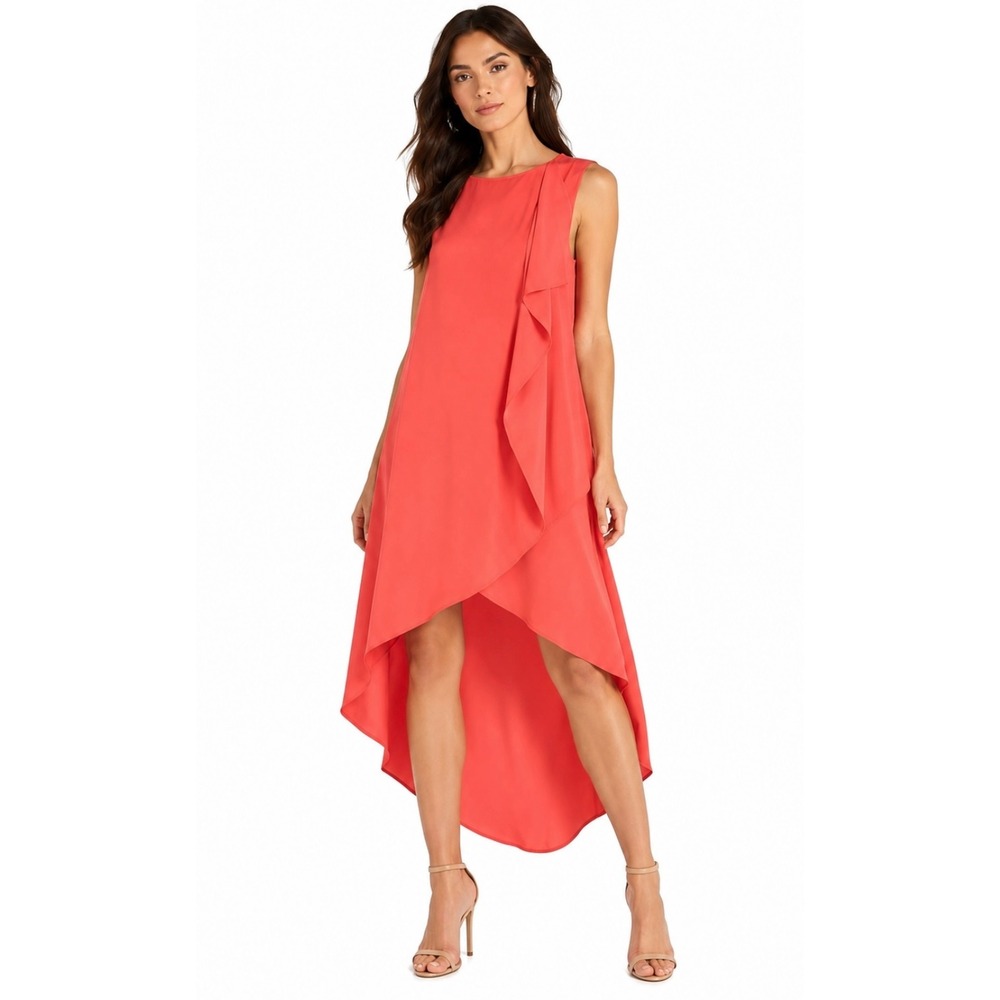 New With Tags BCBG MAXAZRIA Lena Coral Pink Ruffle Sleeveless Dress Size S